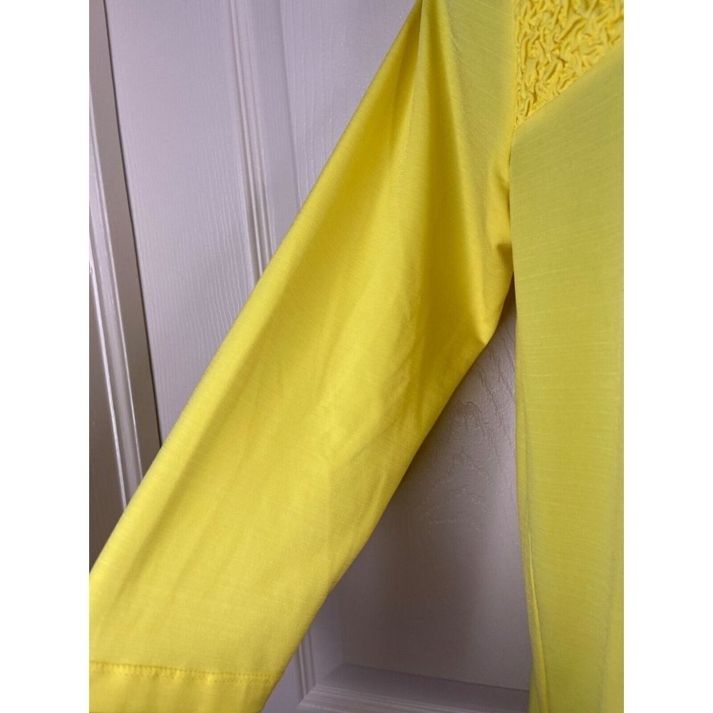 AGB Blouse Womens Size Small S 3/4 Sleeve Solid Yellow Stretch Top Square Neck - Picture 6 of 8